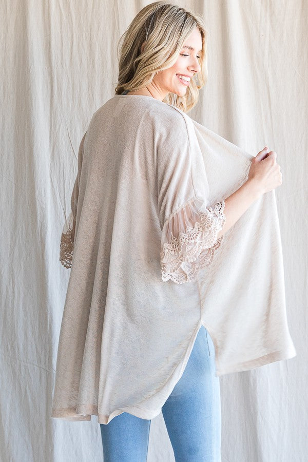 Lace Sleeve Open Cardigan