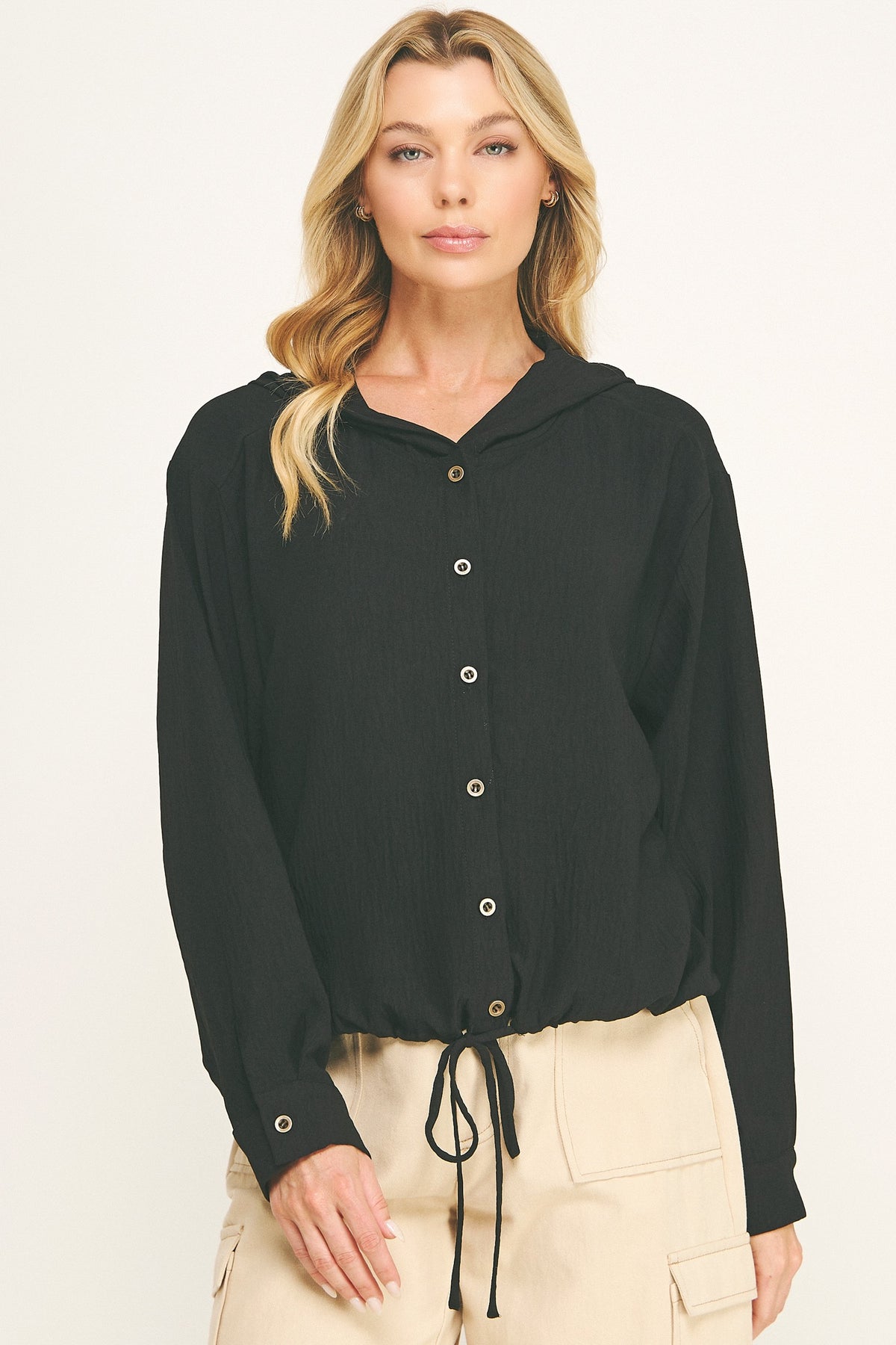 Drawstring Hoodie Blouse
