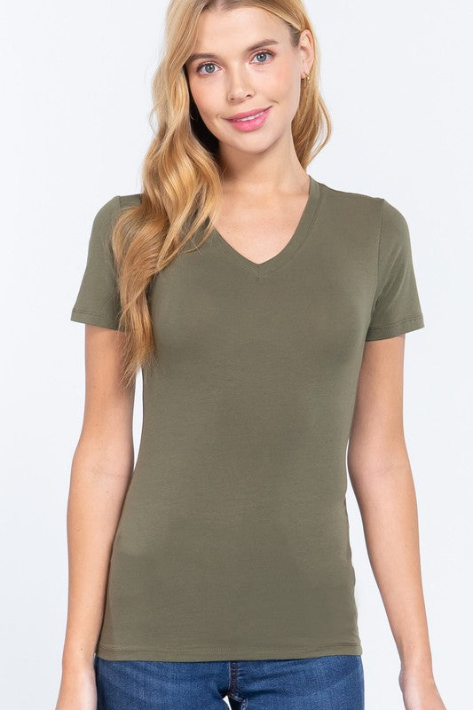 Short Sleeve Cotton Vneck Tee