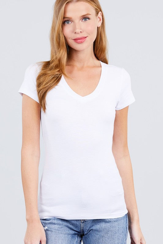 Short Sleeve Cotton Vneck Tee