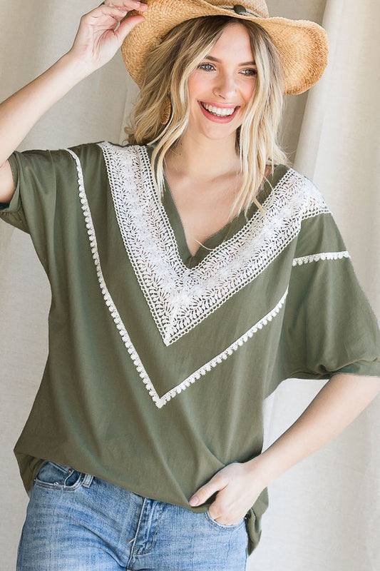 Lace Trim Vneck