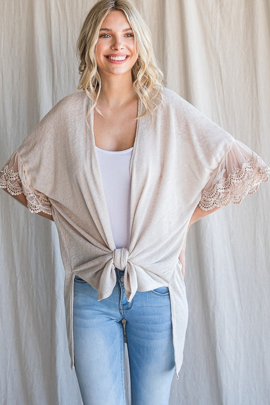 Lace Sleeve Open Cardigan