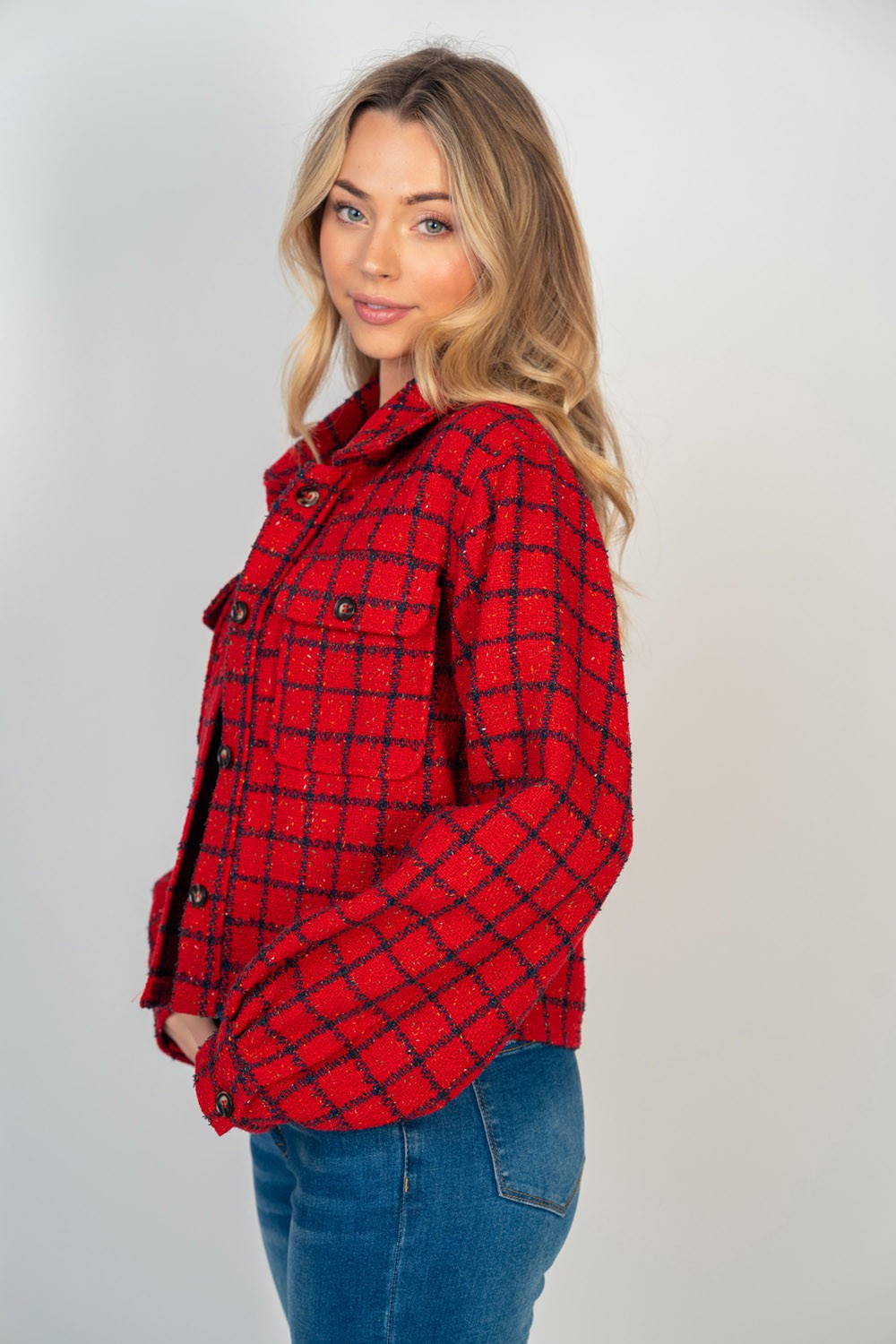 Red Tweed Crop Jacket