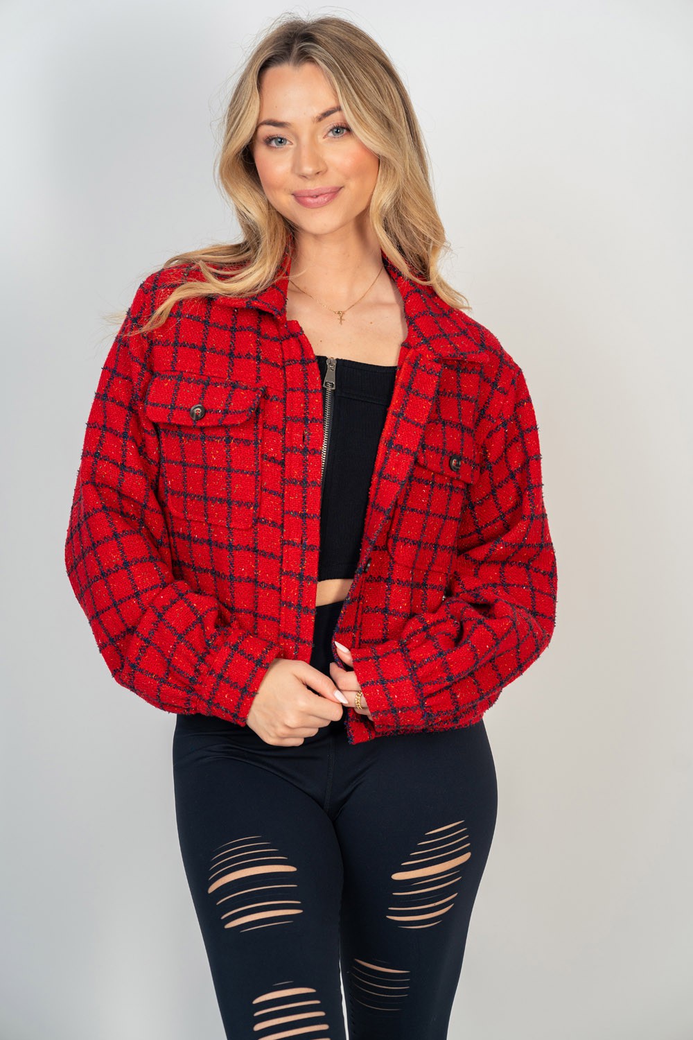 Red Tweed Crop Jacket