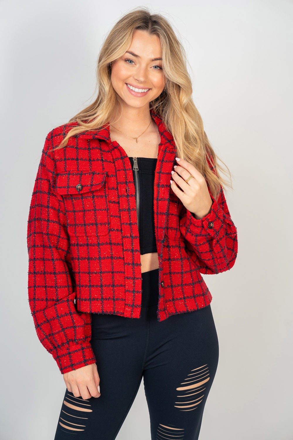 Red Tweed Crop Jacket