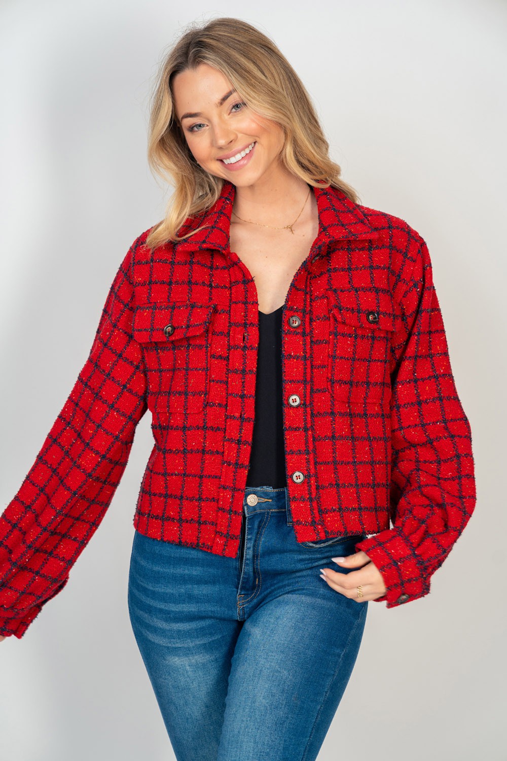 Red Tweed Crop Jacket