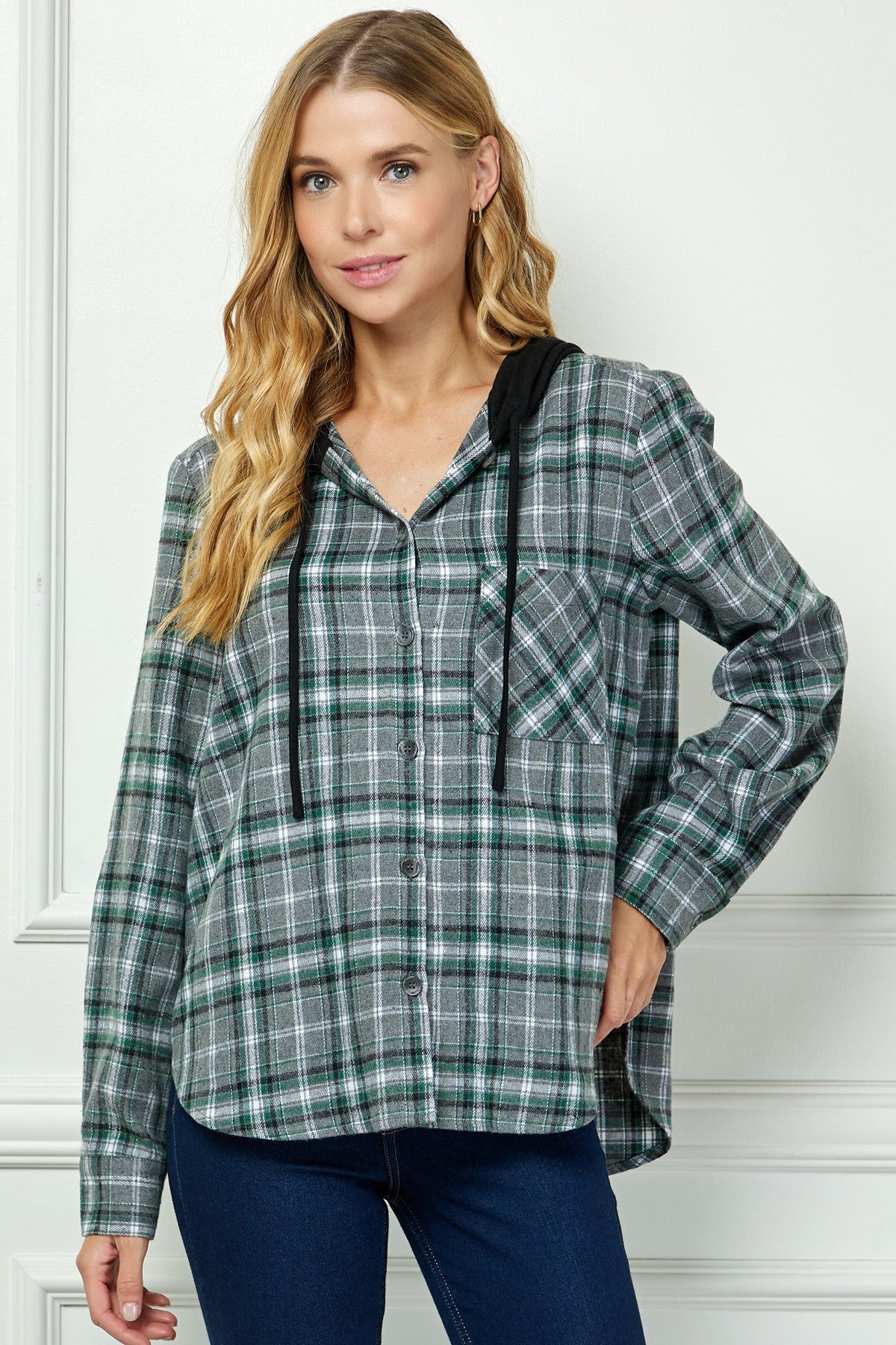 Plaid Hoodie Shacket