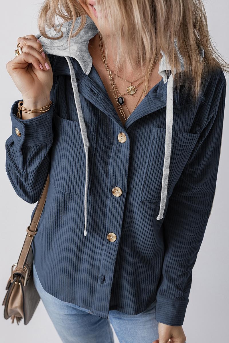 Hooded Button-Up Striped Jacket