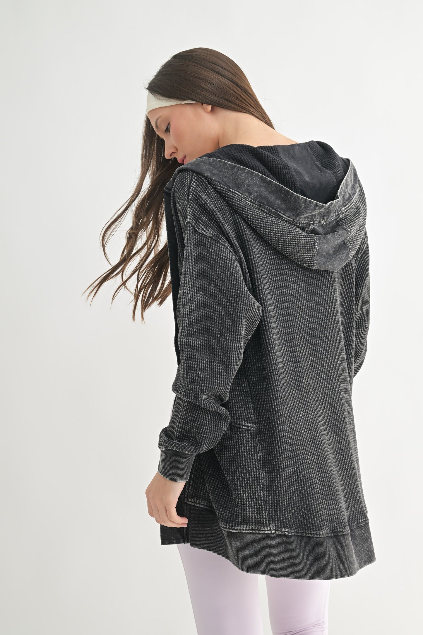Waffle Knit Mineral-Washed Cardigan