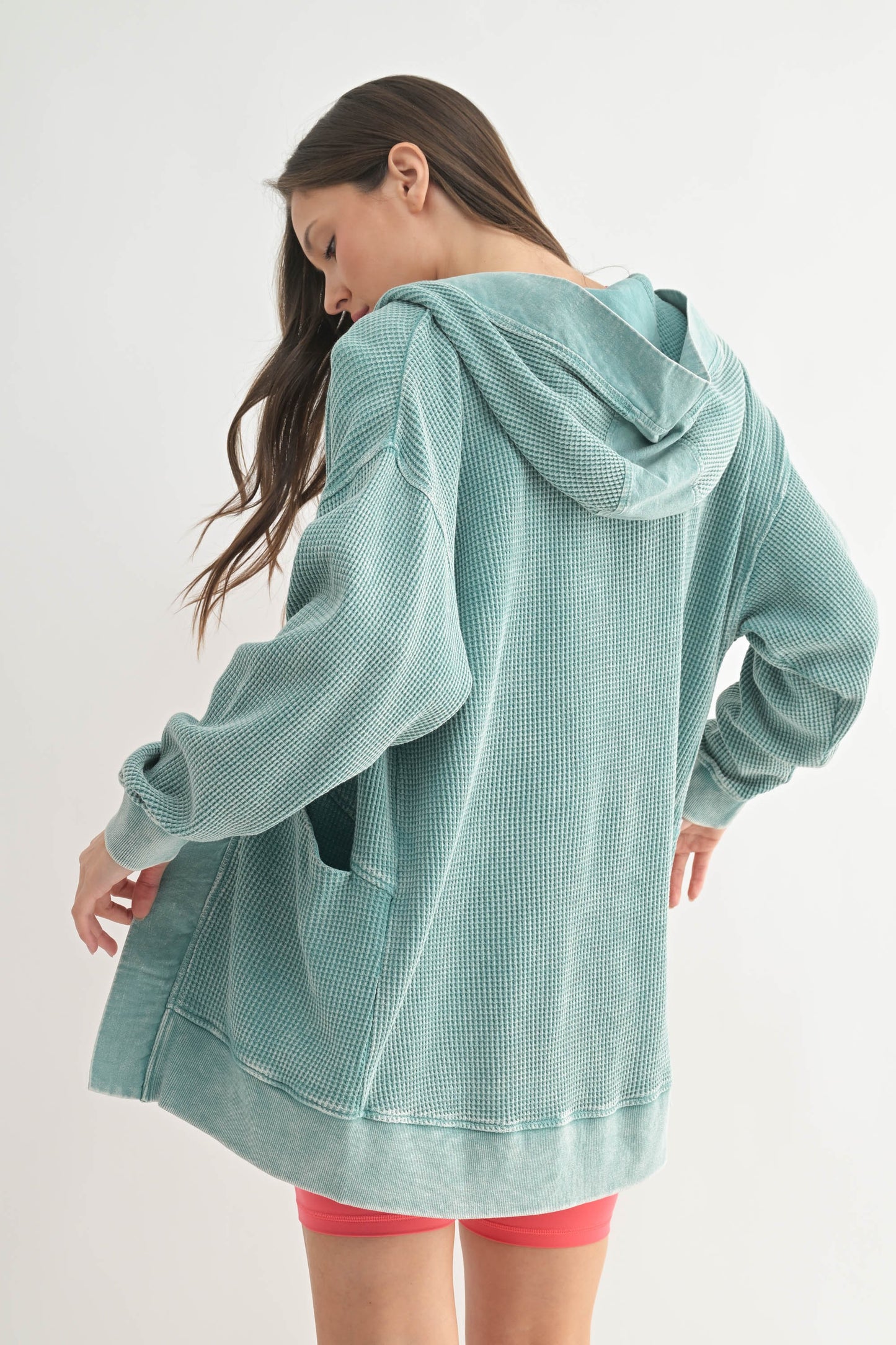 Waffle Knit Mineral-Washed Cardigan