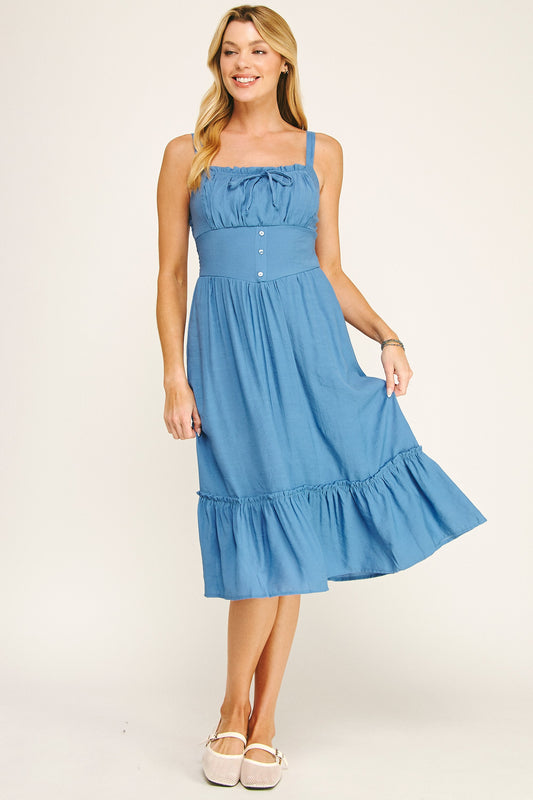 Button Waist Midi Dress