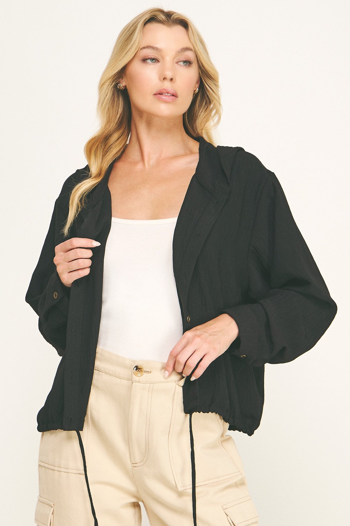 Drawstring Hoodie Blouse