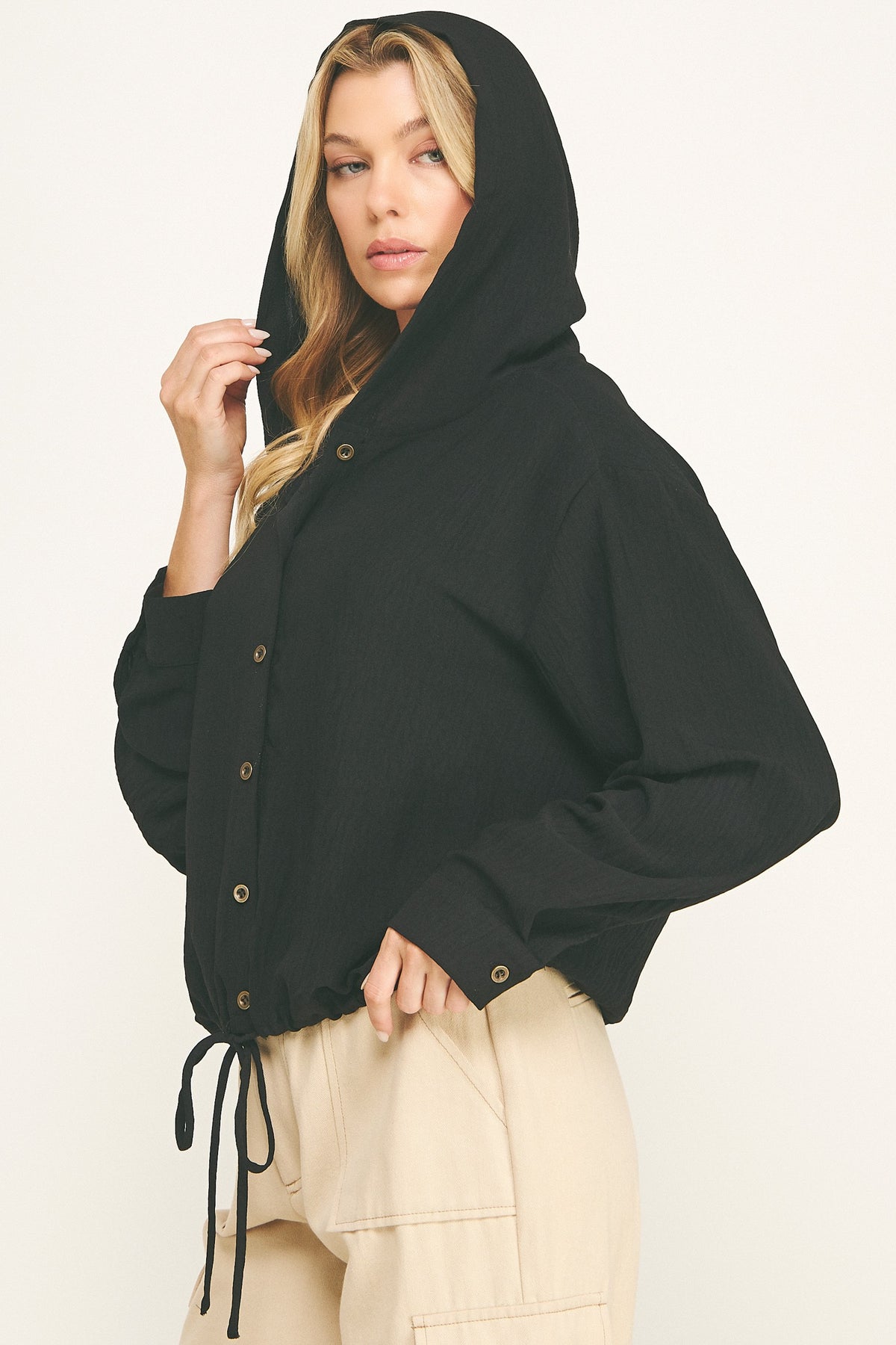 Drawstring Hoodie Blouse