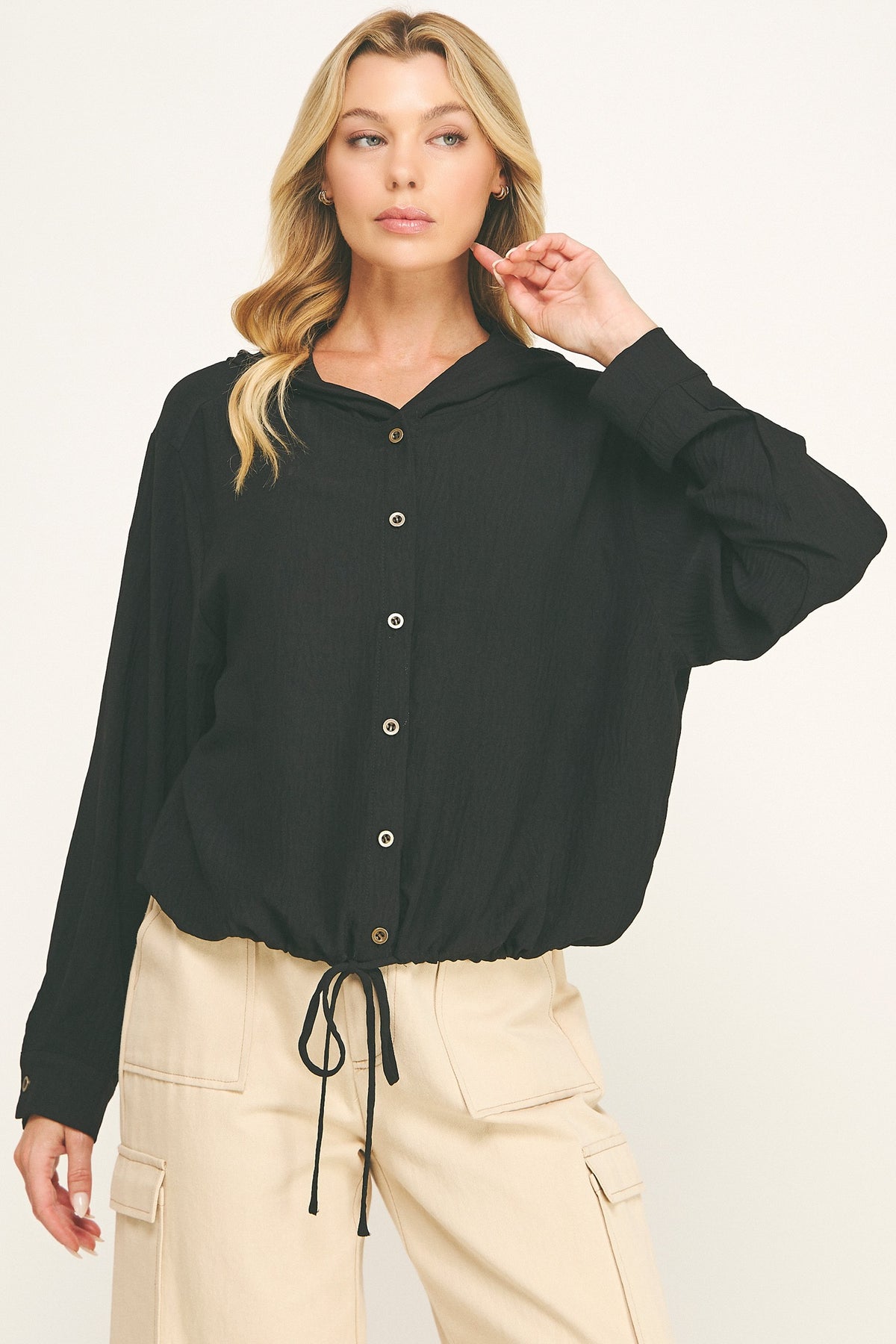 Drawstring Hoodie Blouse