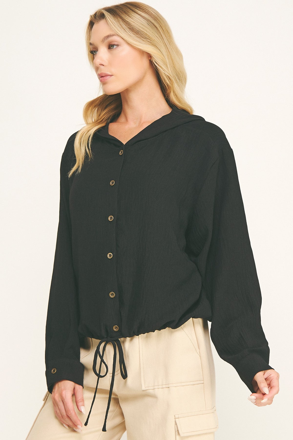 Drawstring Hoodie Blouse