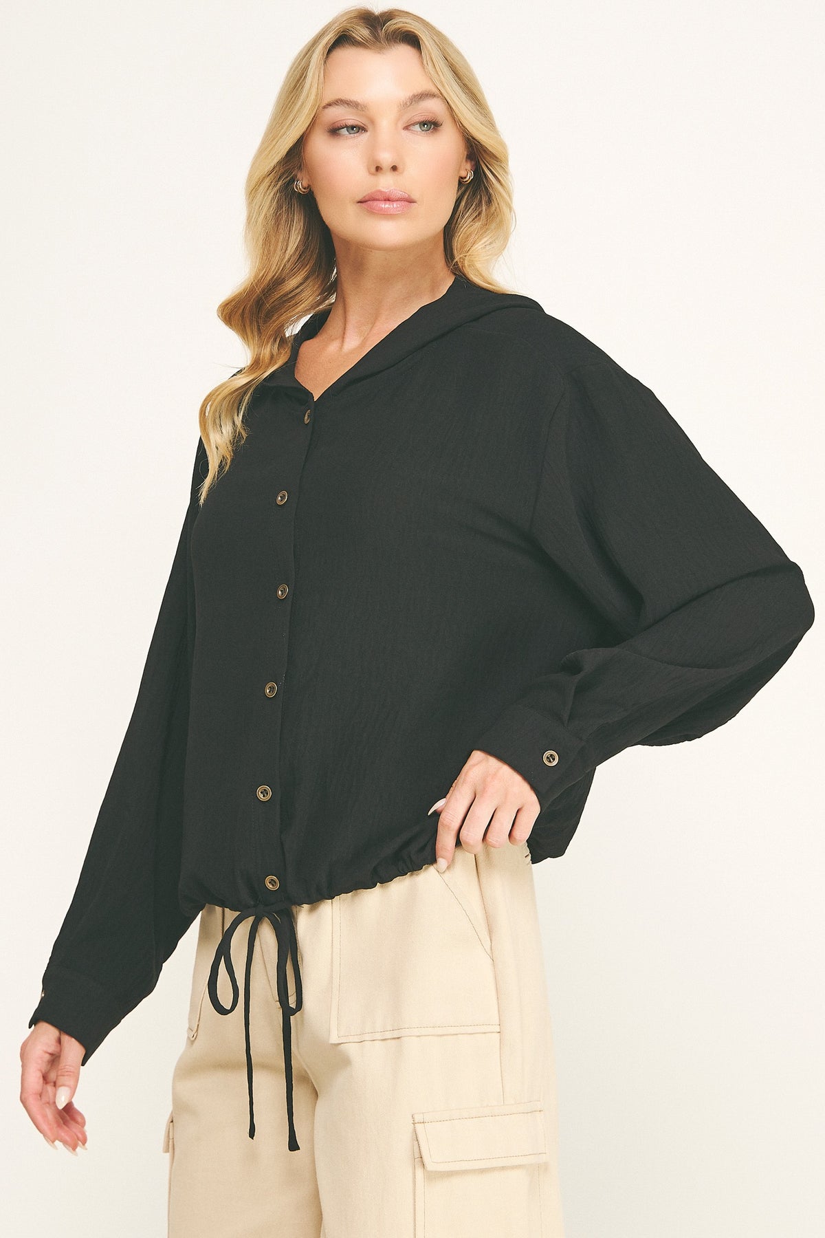 Drawstring Hoodie Blouse