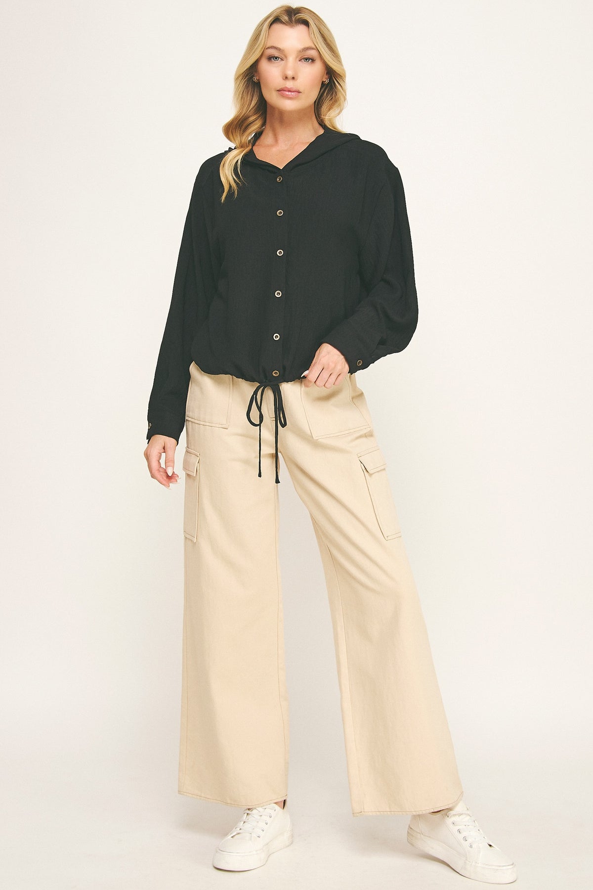 Drawstring Hoodie Blouse