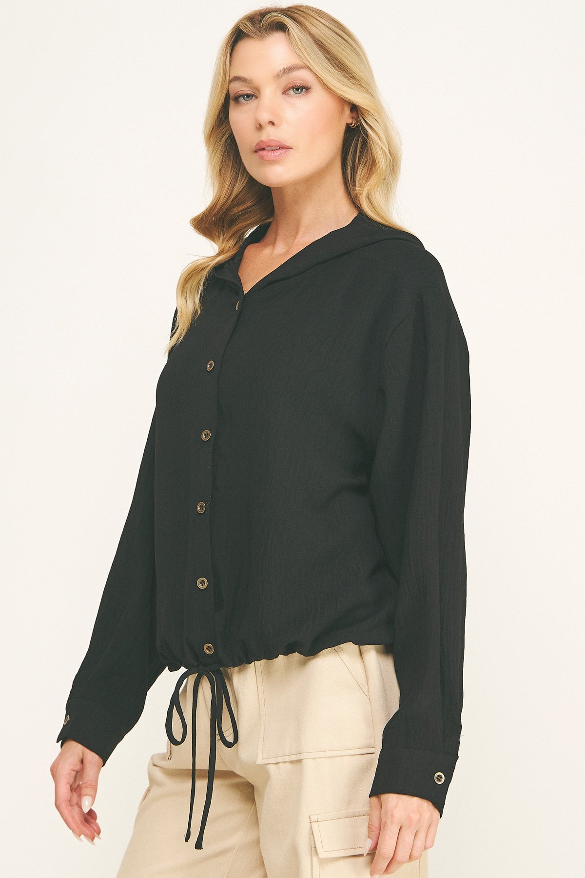 Drawstring Hoodie Blouse