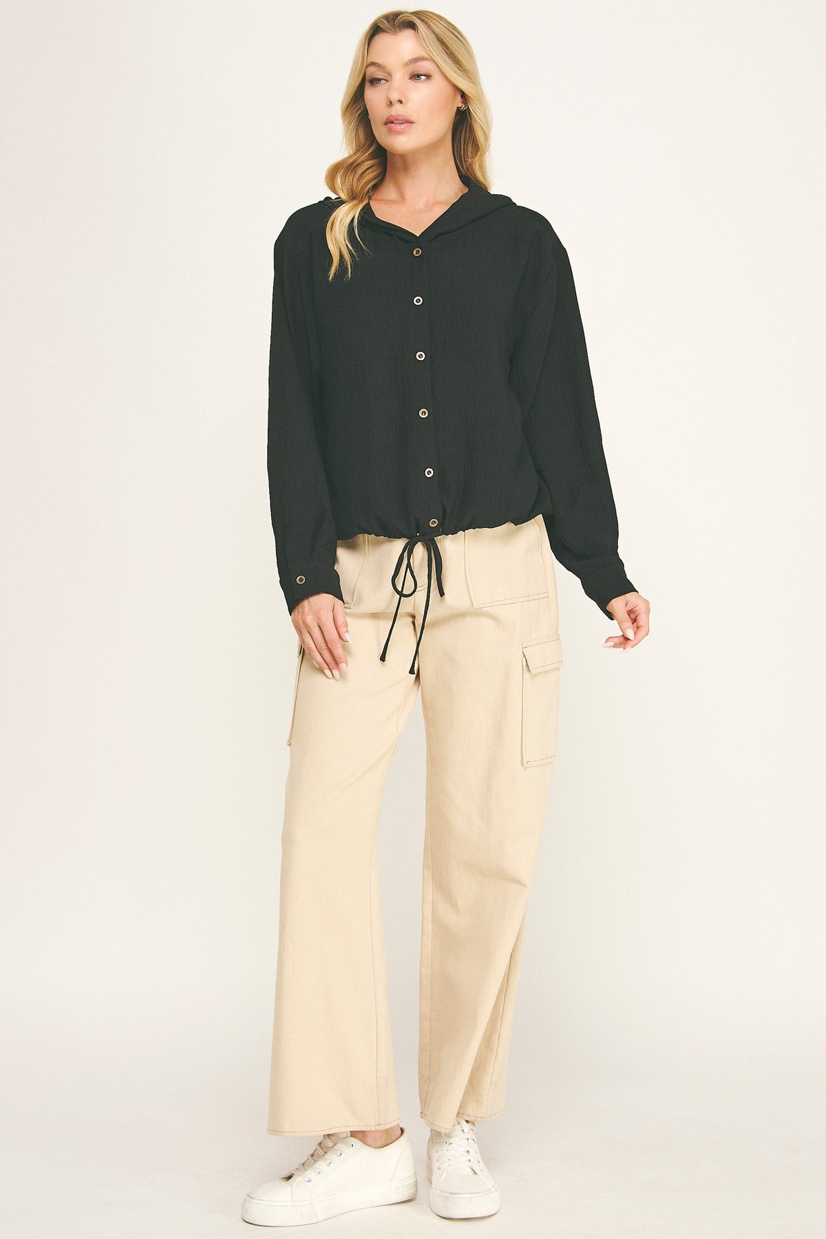 Drawstring Hoodie Blouse