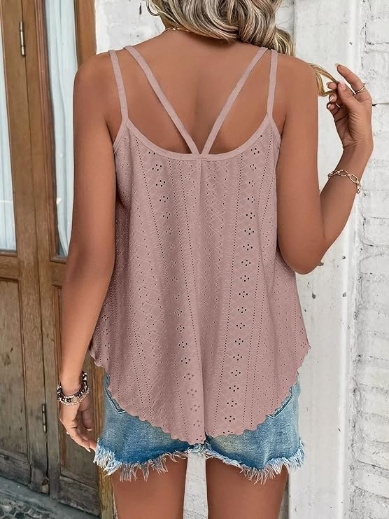 Eyelet Scoop Neck Tank