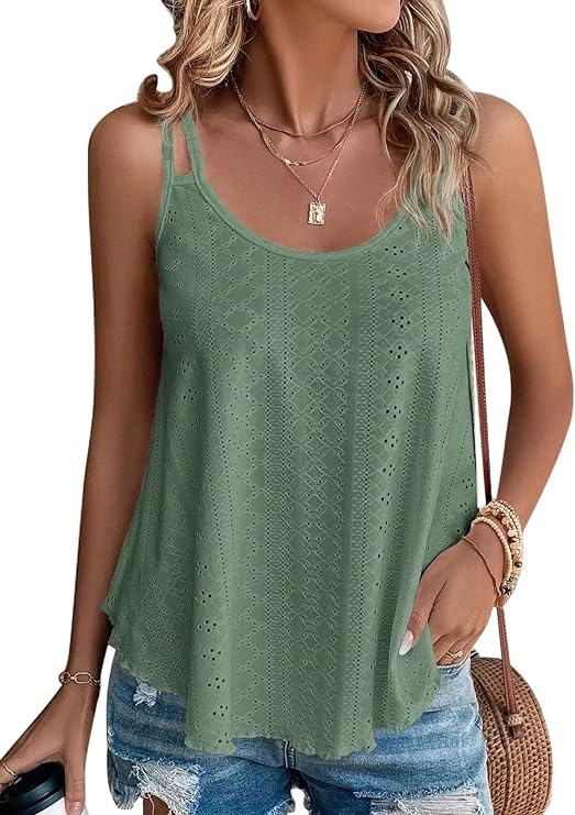 Eyelet Scoop Neck Tank