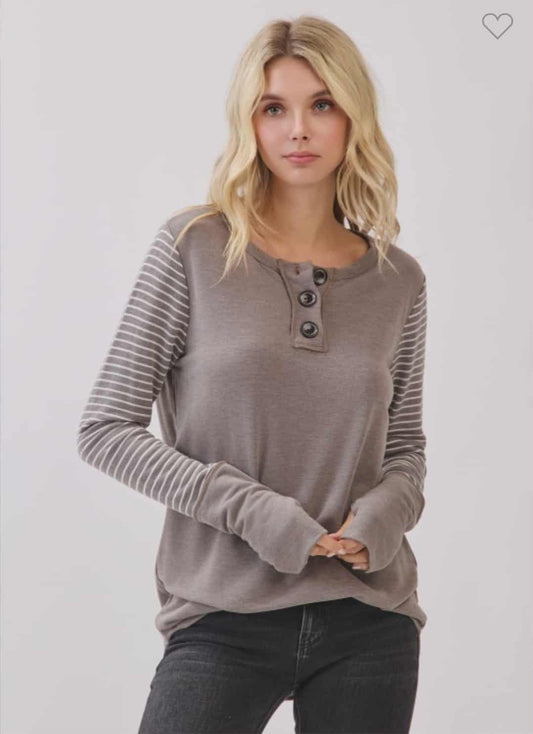 Stripe Longsleeve Button Top