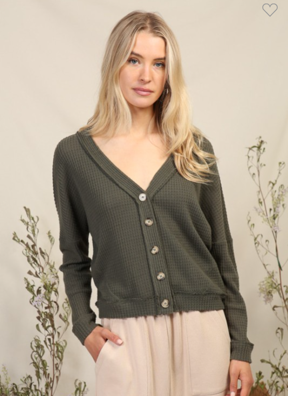 Waffle Knit Button Cardi