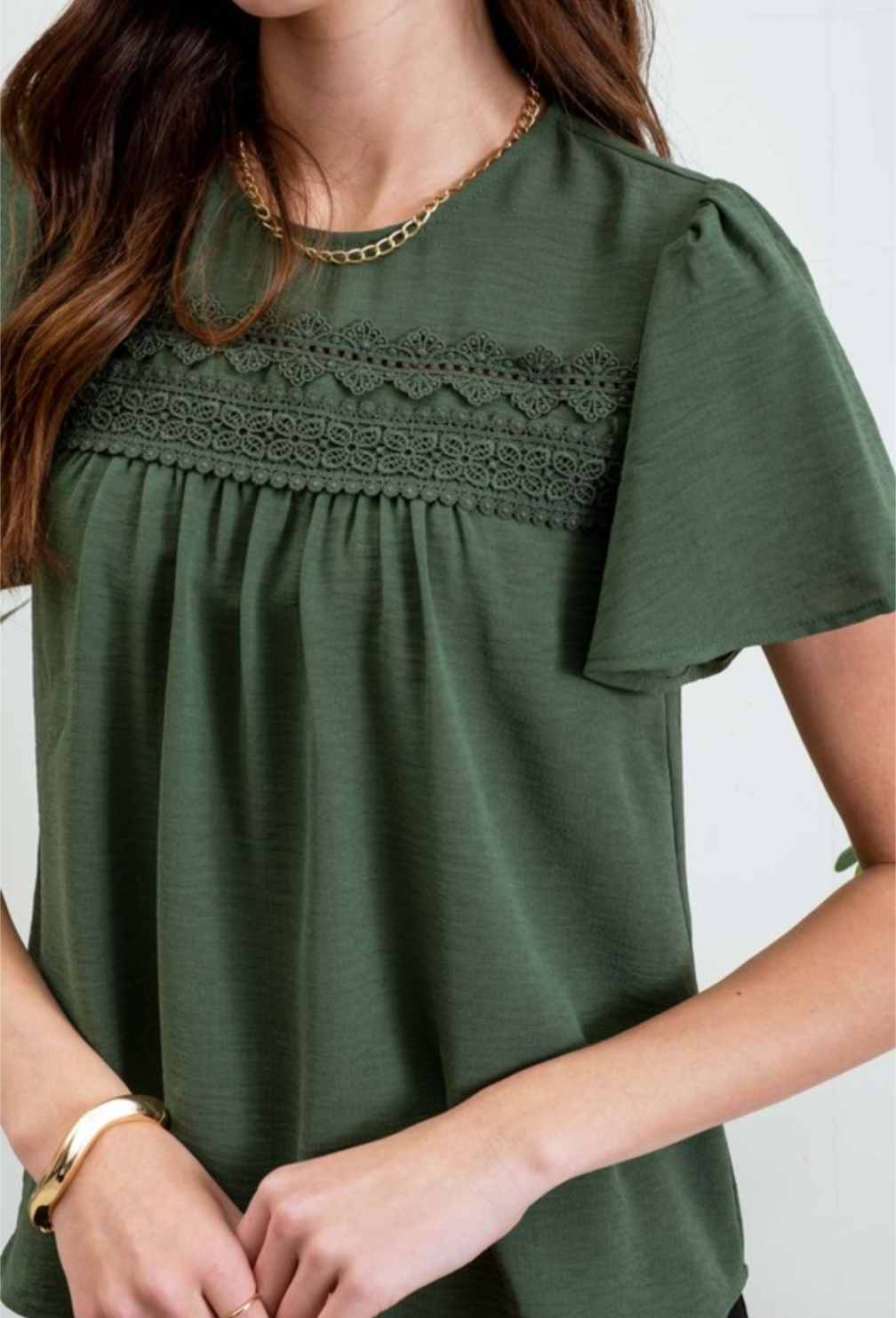 Lace Trim Bell Sleeve Blouse